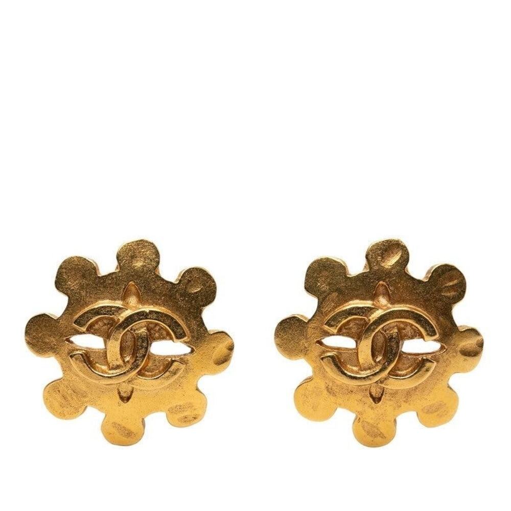 Chanel CC Logo Vintage Gold Plated Earrings